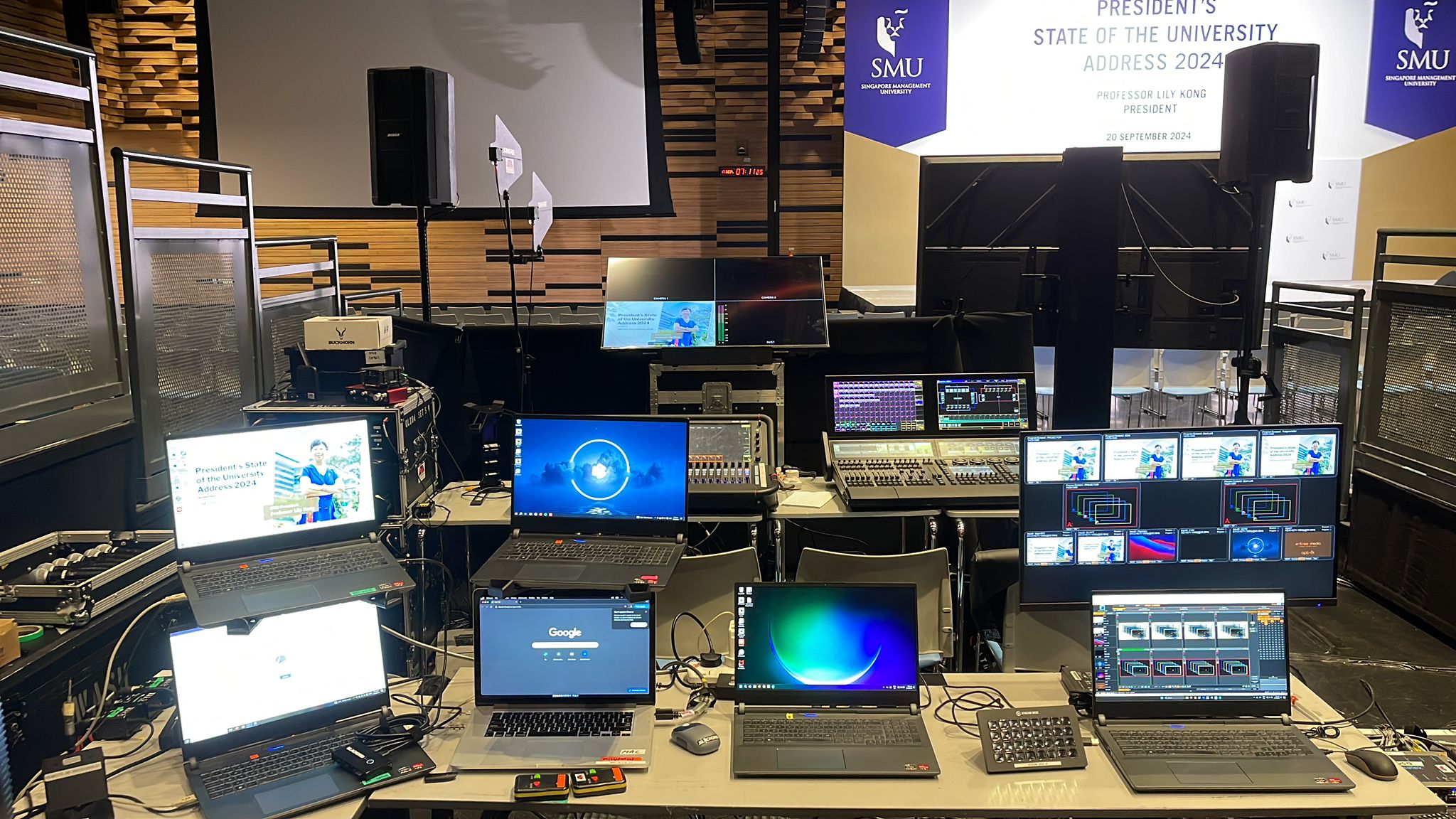 Google Cloud corporate stage with dual LED screens and professional AV setup by AVL Services